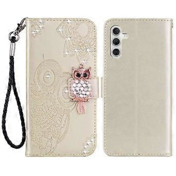 Plånboksfodral för Samsung Galaxy S24 FE Uggla Blomma Tryckt Strass Läderfodral Style D