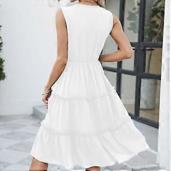 Sommerlig Elegant Hverdags Kjole Ensfarvet Midi Kjoler Flydende Kant Ærmeløs Afslappet Ferie Stil Outfits til Kvinder Afslappet rosenrød XXL rose Red XXL