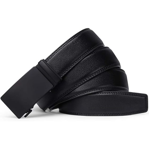 Men's Leather Belt Automatic Ratchet Buckle Slide Belt for Dress