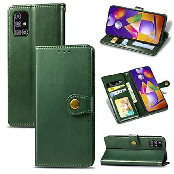 Solid Färgläderfodral För Samsung Galaxy M31s Green