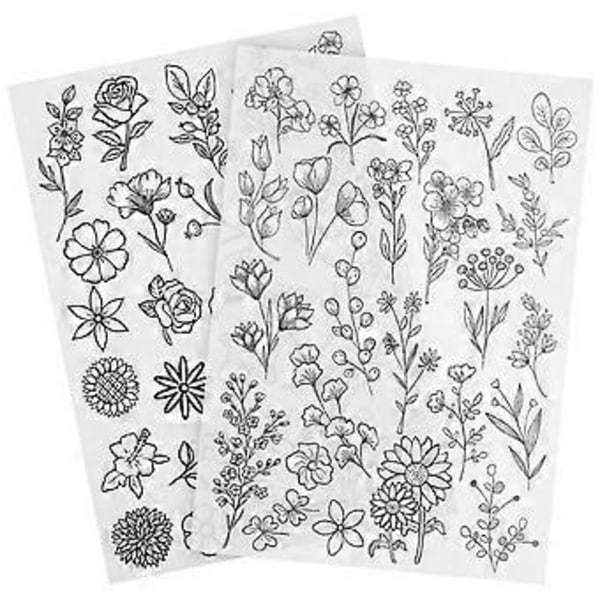 2 ark broderimönster stabilisatorer vattenlöslig tygbaksida broderi blommönster stenciler