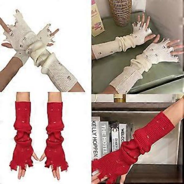 Gotiska slitna handskar för kvinnor Y2K Hollowout Casual Handskar Dekorativa handskar Coola tjejer Y2K Armärmar Accessoarer Vit White