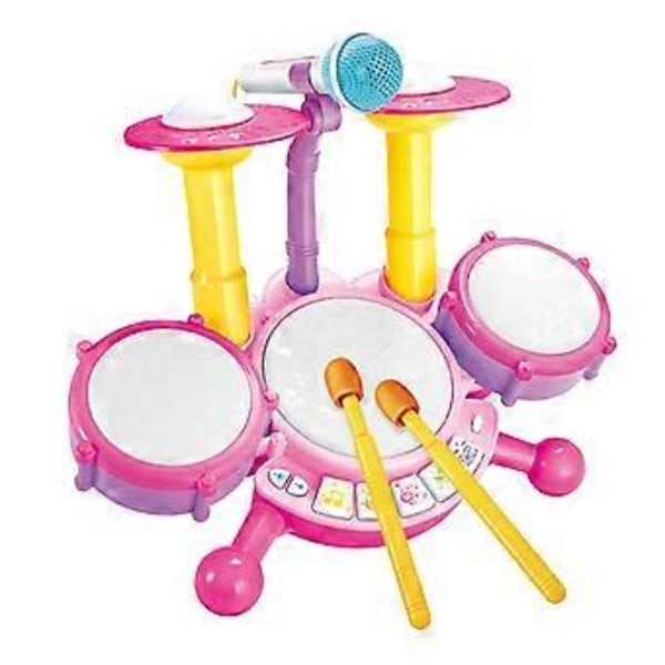 Trumset för Barn med Mikrofon, Ljus Baby Lärande Leksak Musikleksak för Bebisar 6 till 12 Månader Barn Semester Rosa Pink