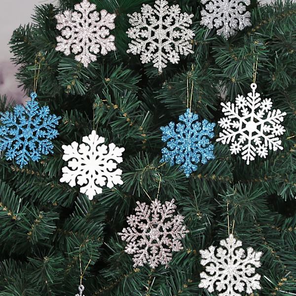 36 Pakk Plast Sølv og Blå Snøfnuggpynt Julepynt