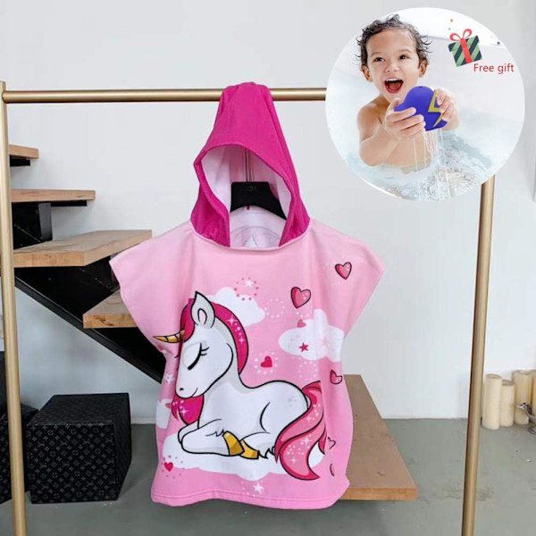 Barnens Kapuschong Poncho, (60x120cm, Rosa Enhörning) Mikrofiber Kapuschong Handduk