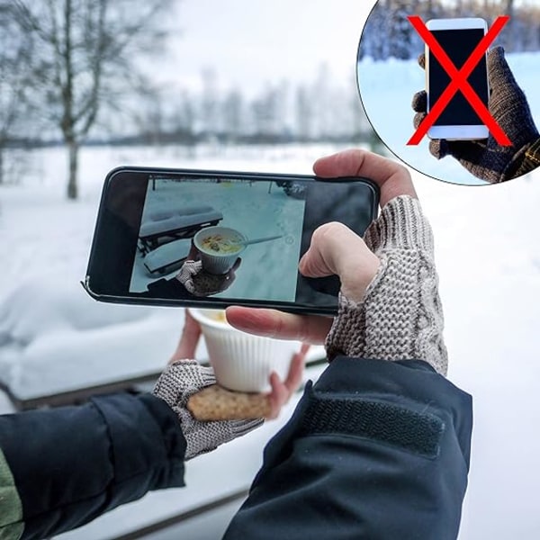 (Svart och vit)Stickade armhandskar Dam vinter termiska fingerlösa handskar
