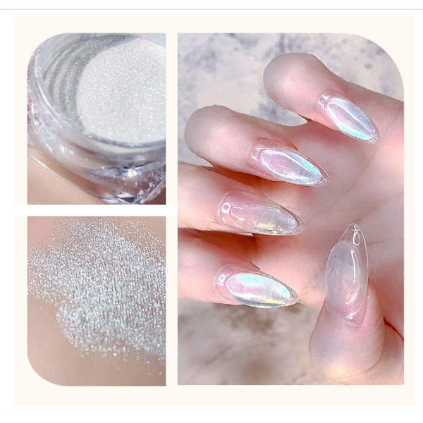 2 lådor med vitt pärlpigment krom nagelpulver - aurora is krom gris