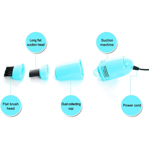 1PC Blå Mini Dammsugare, USB Tangentbordsrengörare, Dammrengöring