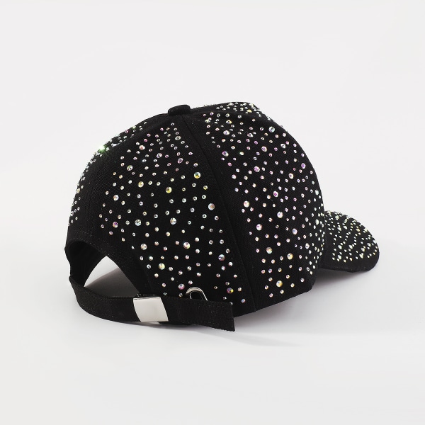 Justerbar Åndbar Rhinestone Baseball Cap Bling Sequins Sort