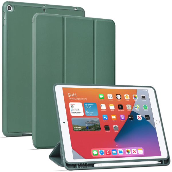 iPad 10,2 tommer Etui (9. generation 2021)  Auto Wake / Sleep Funktion Stående Cover, Grøn
