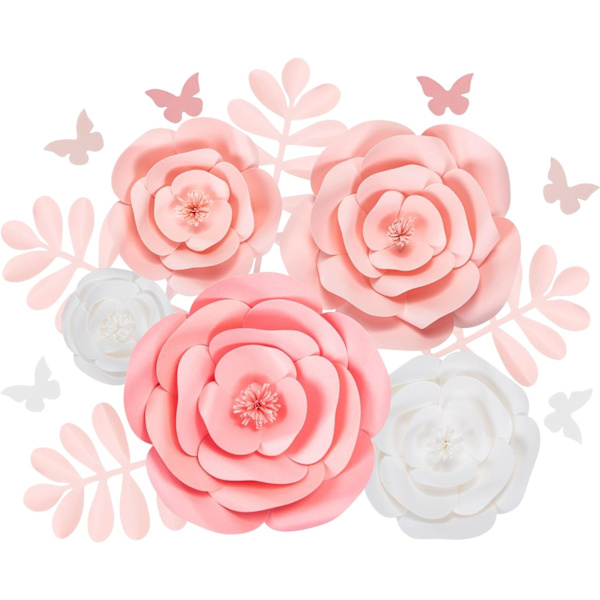 Regnbåge och lilja Set med 15 stora 3D-pappersblommor för vägg, bröllop