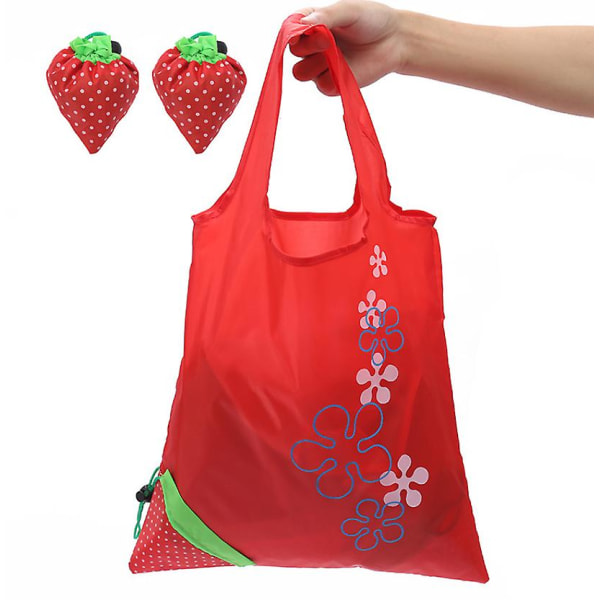 2 stk gjenbrukbare dagligvarebutikker sammenleggbare tøyposer (jordbær)