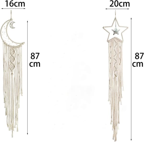 Hvid - Sæt med 2 Boho-stil blonde vægdekoration sol måne stjerner Boho