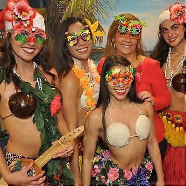 Luau Havaiji-juhlien aurinkolasit Hauskat havaijilaiset lasit Trooppiset naamiaisasusteet Hauskat kesäiset lasten juhlatarvikkeet Ranta-aiheiset juhlatarvikkeet 8PCS