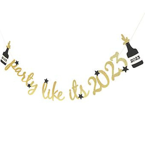 Party 2023 Banner Nyårsfest Hängande Glänsande Nyårsdekoration Fotorekvisita Golden1