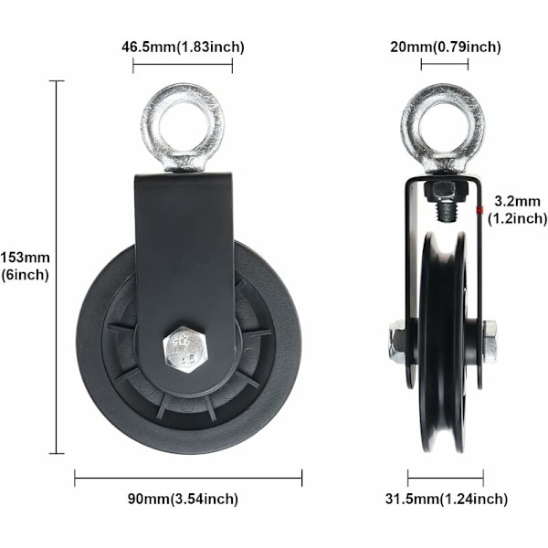 90mm Tysta Kabelhjul Nylon 360 Graders Drag Hjul Fäste f