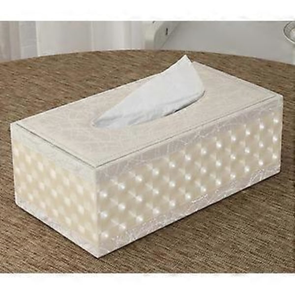Rektangulär PU-läder Kosmetisk Pappersbox Tissue Kosmetisk Pappersbox Servetthållare för Hem Kontor Bil - Beige