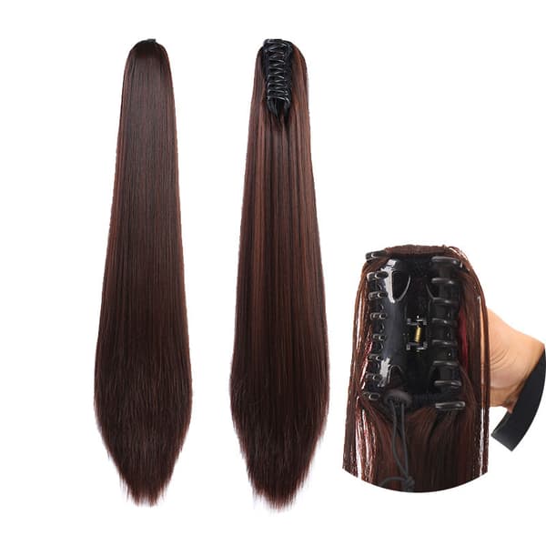 En bit (mörkbrun, ca 60 cm lång) Rak Hår Ponytail E