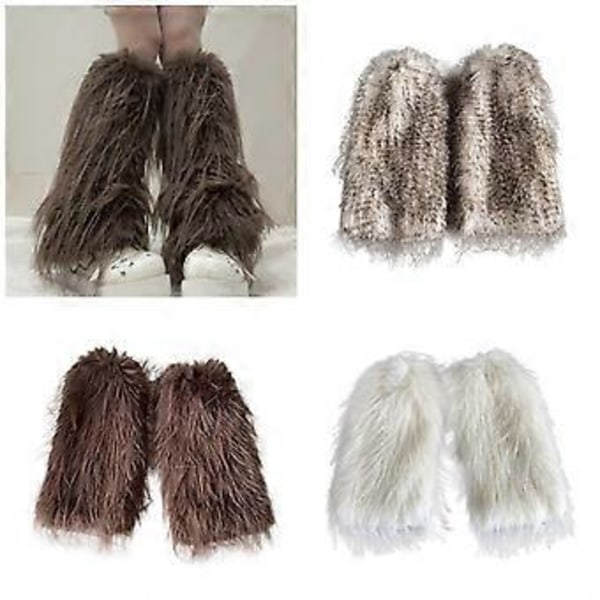 Mjuka benvärmare för kvinnor, luddiga, pälsliknande vinterstövelmanschetter, damasker, modeaccessoar för kostymfester och vardagsbruk, brun brown