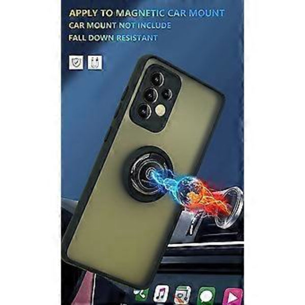 Suunniteltu erityisesti Samsung Galaxy A52 (5G) -puhelimelle, naarmuuntumaton, sormenjälkiä estävä, sisäänrakennettu 360 astetta pyörivä rengaspidike, tukeva ja kestävä magneettinen autoteline Black