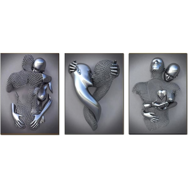 3 st silver 45x60cm ramfri väggkonst canvas tryck, metalltråd sc