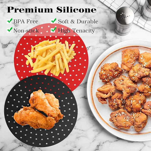 9 tuuman uudelleenkäytettävät Air Fryer -matot, 2 kappaletta liukumattomat pyöreät silikonit