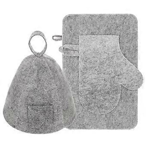 1 Set Filt Bastuhatt Handske Och Kudde Set Andningsbar Bastuhatt Badrum Bastutillbehör Grey