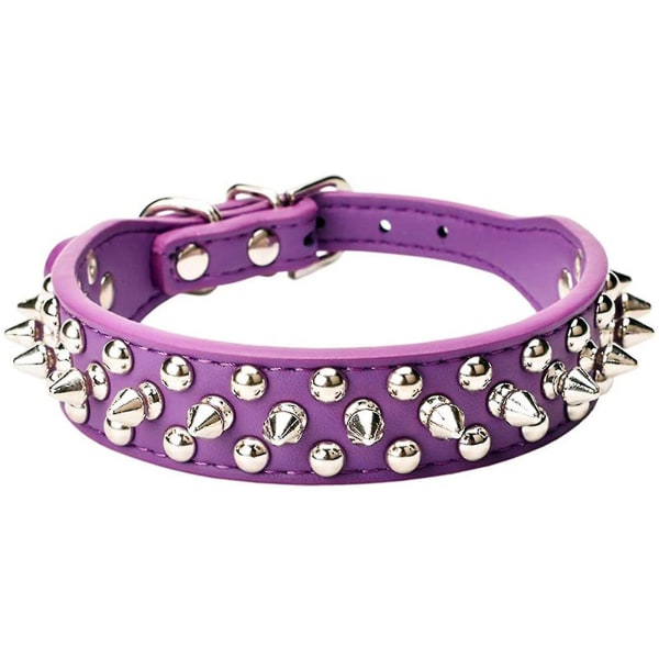 Antibit-halsband för husdjur med justerbara nitar och läder, rött, M ​​Storlekskompatibel 15-24 kg husdjur.M.Purple