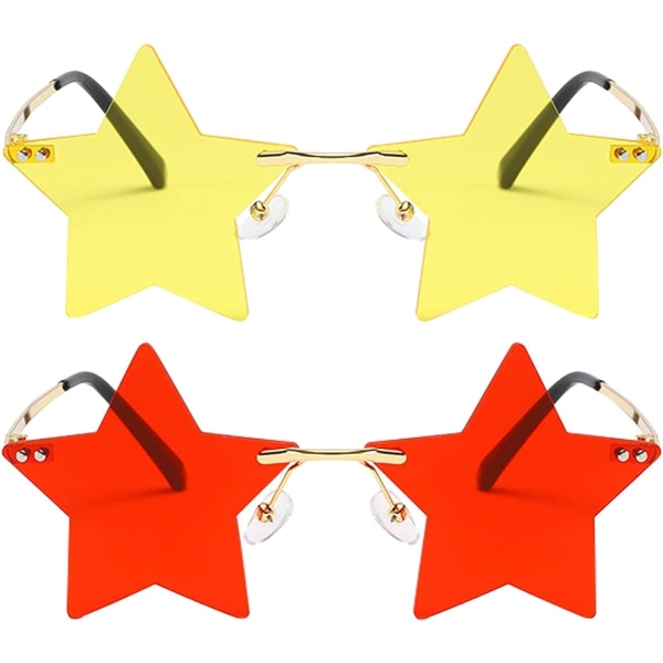Rimless stjerneformet solbriller Trendy personlighet Pentagram gjennomsiktig nyanser solbriller rød og gul