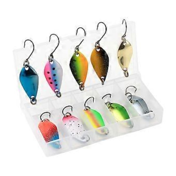 10 st Sked Metall Hårda Spinnare Beten Fiskedrag Spinnare Simbeten Färgglada Paljetter Drag Beten Enkelkrok Fiskekrokar Set 2.5g