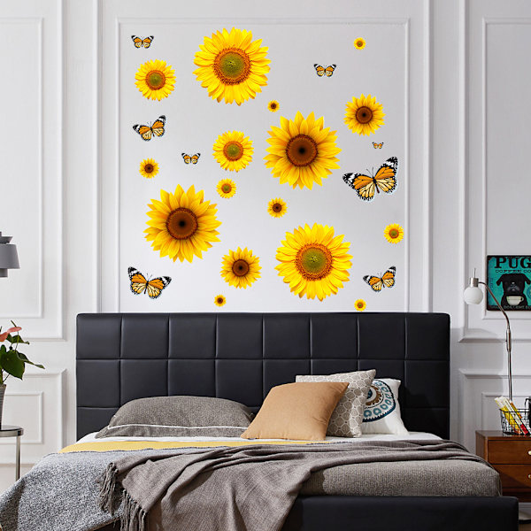 22 stk. Avtakbare Solsikke Veggklistremerker Gule Blomster Vanntette