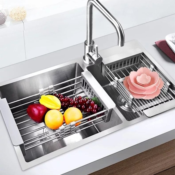 Grå - Retractable Dish Rack, Rostfritt Stål Dish Rack Over Sin
