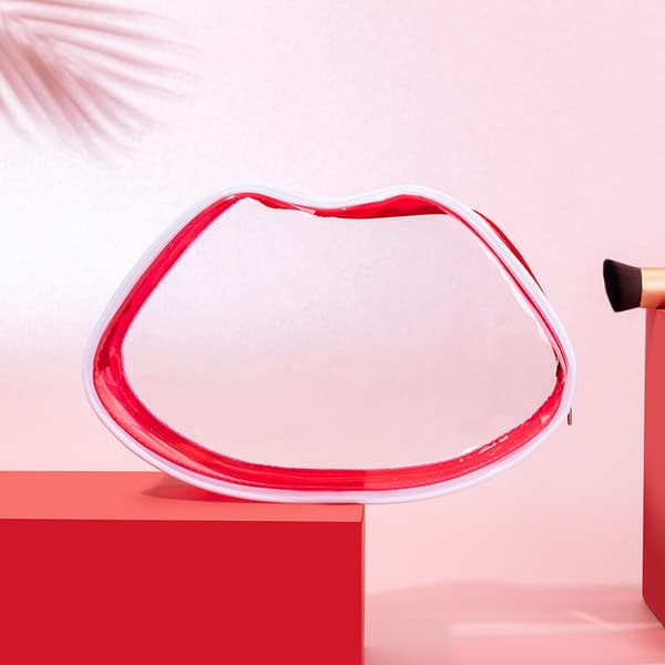 Vattentät Transparent PVC Duschsminkeväska Röda läppar
