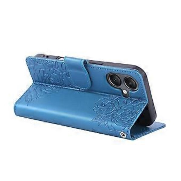 För Samsung Galaxy A06 4G Fodral Ros Blomma PU Läder Plånbok Telefonfodral med 3 Kortplatser Blue