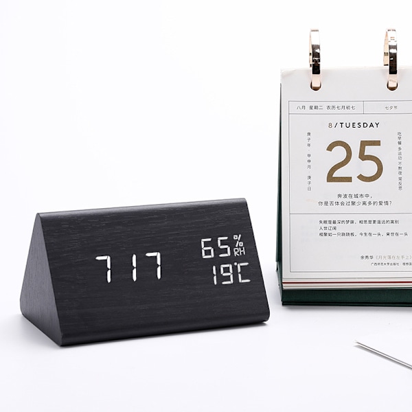 Træ Digital Vækkeur, Digitalt Ur med Snooze/Dato/Temperatur
