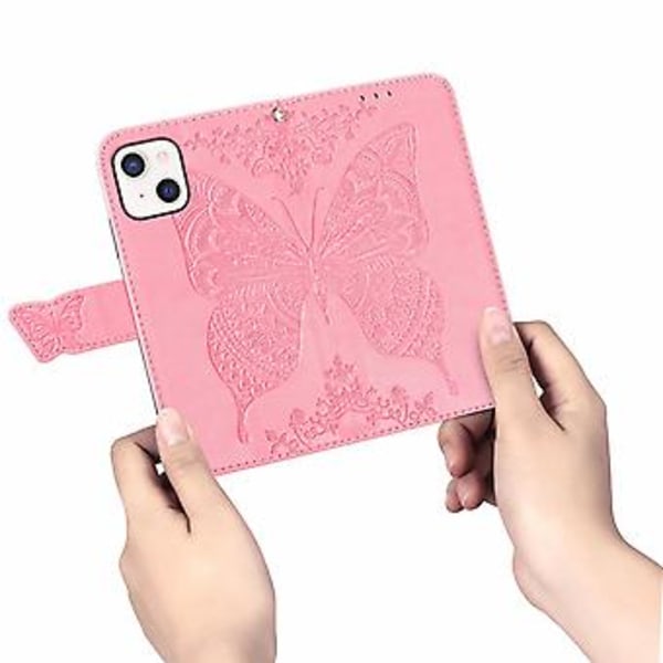 Fjäril Kärlek Blomma Läderfodral För iPhone 13 mini Pink