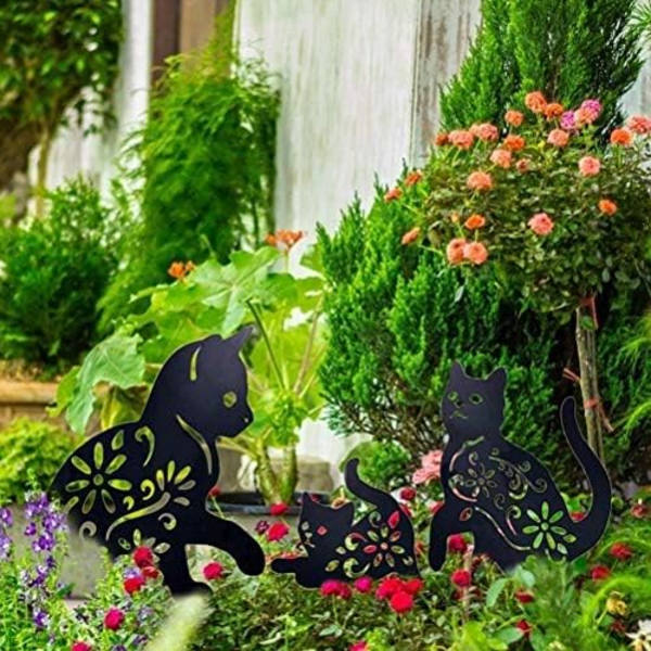 Kissa Piha Taide Puutarha Metalli Patsaat Deco, 3 KPL Kissa Ontto Ulos Sil