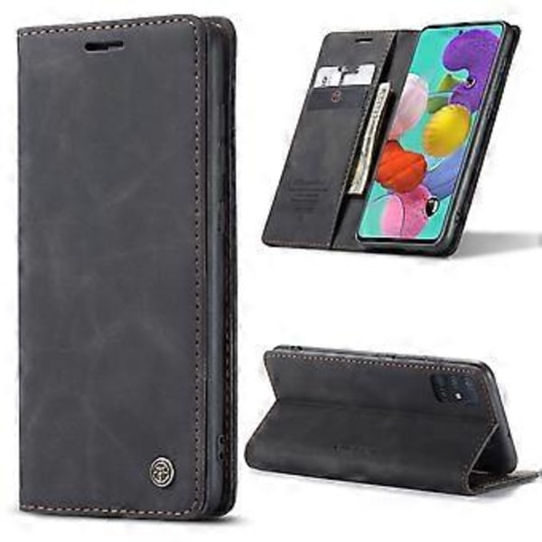 Multifunktionellt horisontellt flip-läderfodral för Galaxy A51 Black