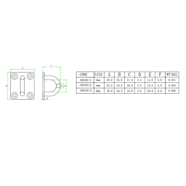 M8 Heavy Duty Eye Shield Plate, 304 Rustfritt Stål Avlang Eye Shield Plate, U-formet krokspenne (4 stk, 8 mm)