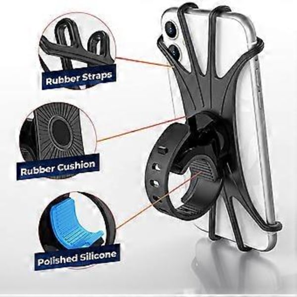 Sykkeltelefonholder, motorsykkelstyrefeste, 360 graders roterende sykkeltelefonholder i silikon, kompatibel med IPhone 12/11 Pro Max XS Max XR X 8 7 6S Plus