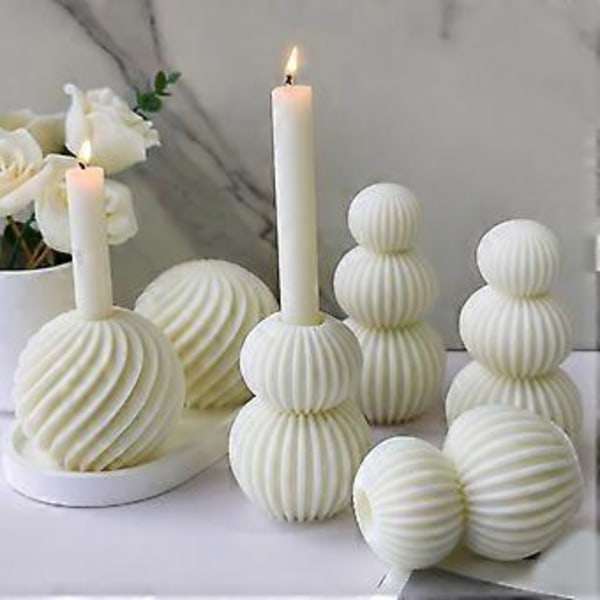 Stilfuld Geometrisk Stribet Kugle Lysform Silikone Geometrisk Kugle Voksform til Fremstilling af Karakteristiske Duftlys Style 2