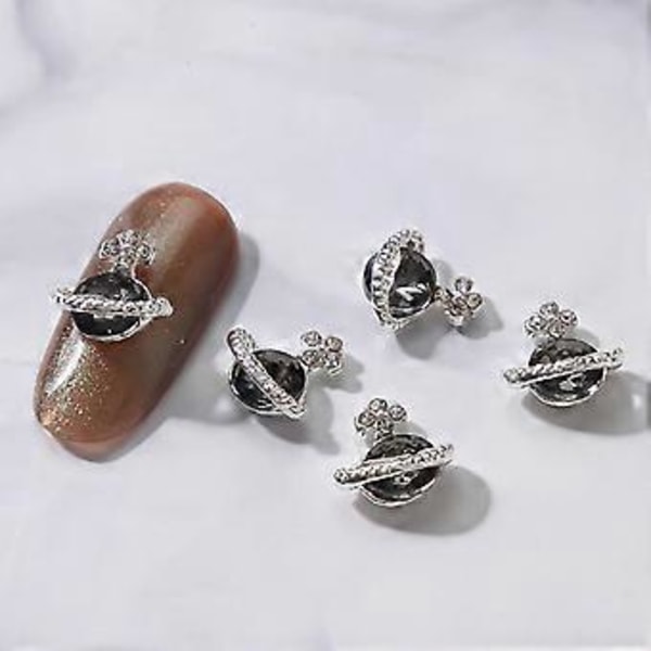 Neglekunst Legering Planet Smykker Skinnende Multi-Farvet Let Luksus Diamantbesatte Negle Sort
