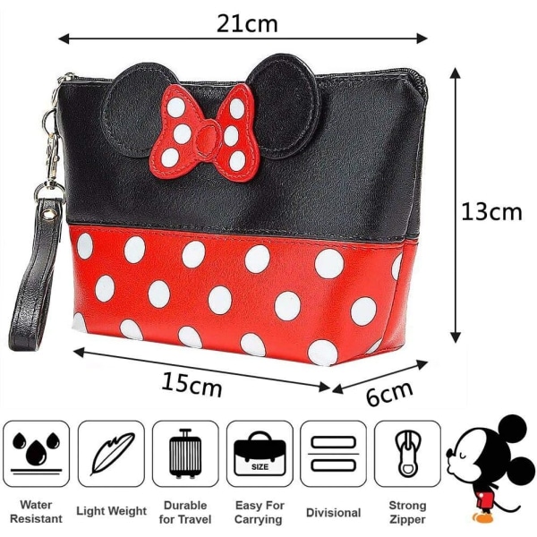 Mickey Makeup Förvaringsväska, Rosett Prickig Resa PU Damväska, Premium Kvalitet Väska Stor Toalettväska, Organizer för Kvinnor（Svart）