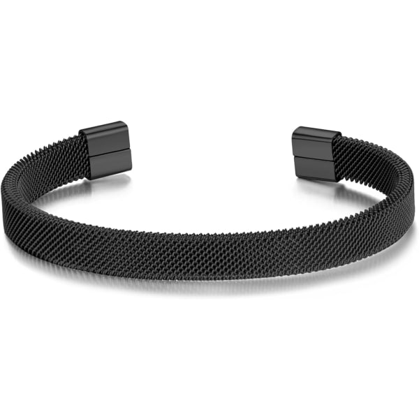 Svart manschettarmband i stålmesh för män