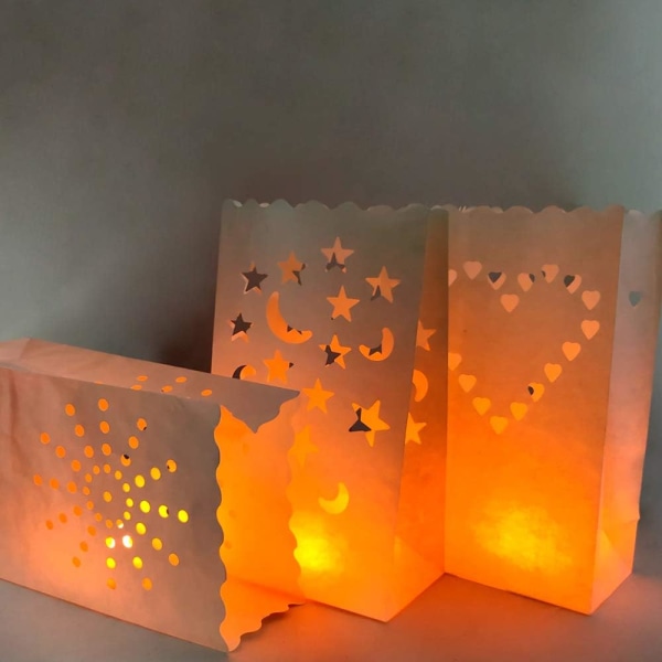 30 stk. Tealight stearinlyspose 3 modeller Flammehæmmende papir LED Ca