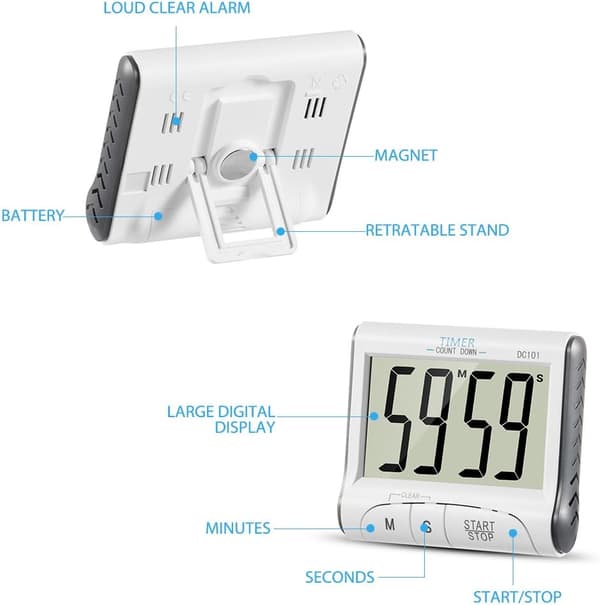 Kjøkken Timer, Hvit Elektronisk Magnetisk Kjøkken Timer 24H Digit