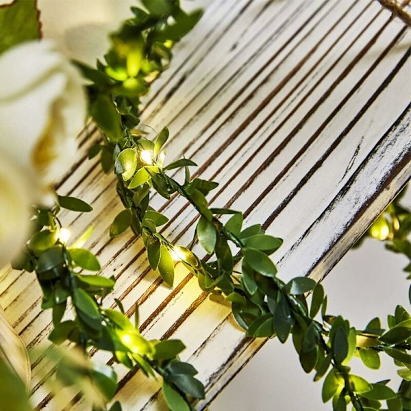 4M 40 LED Kukkaköynnös Vihreät Lehdet Rattan-Valojuova, Kuparilanka Lehti