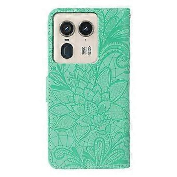 För Motorola Edge 50 Ultra 5G Fodral Spetsblommor PU Läder Flip Plånbok Telefonskal Green