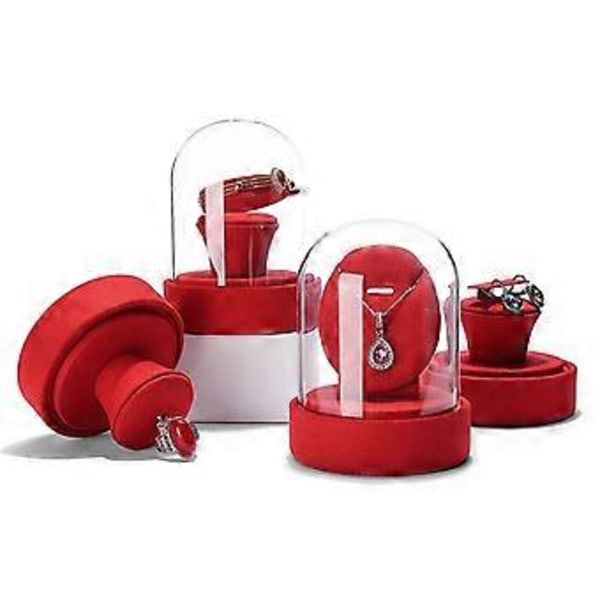 Multifunktionel smykkevitrine med klart glaslåg, stilfulde ringe/halskæder/armbånd/øreringe display rekvisitter rød Red B