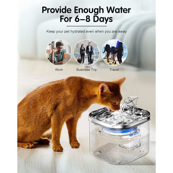 Kattvattendispenser, 68oz/2l 304 Rostfritt Stål Katt Vattenskål,